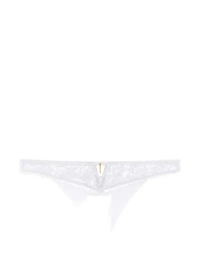 Aubade Satin Memories Embroidered Thong In White