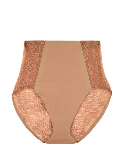 Aubade Sculpt Lace-panel Briefs In Brown