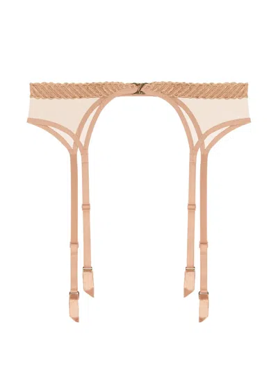 Aubade Sheer Emotion Embroidered Suspender Belt In Brown