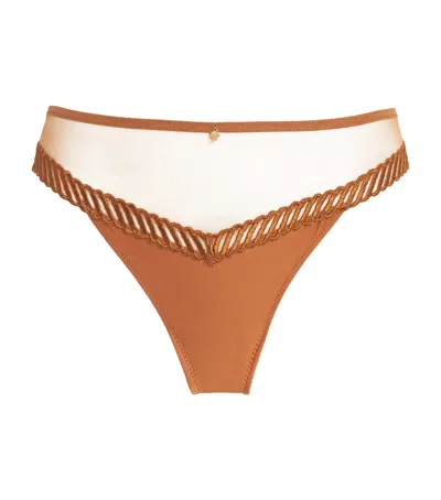 Aubade Sheer Emotion Tanga Briefs In Brown