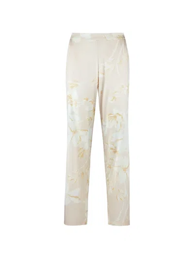 Aubade Silk By Night Floral-print Pajama Trousers In Neutral
