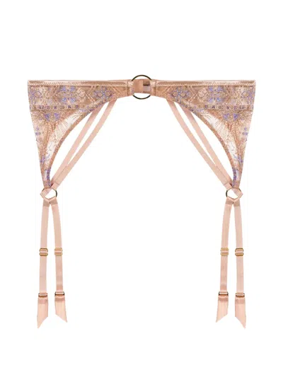 Aubade Sound Of Heart Embroidered Suspender Belt In Neutral