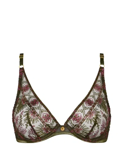 Aubade Sound Of Heart Embroidered Triangle Bra In Green