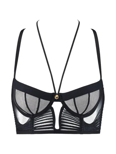 Aubade Sumptuos Waves Sheer-panelled Underwired Bra In Black
