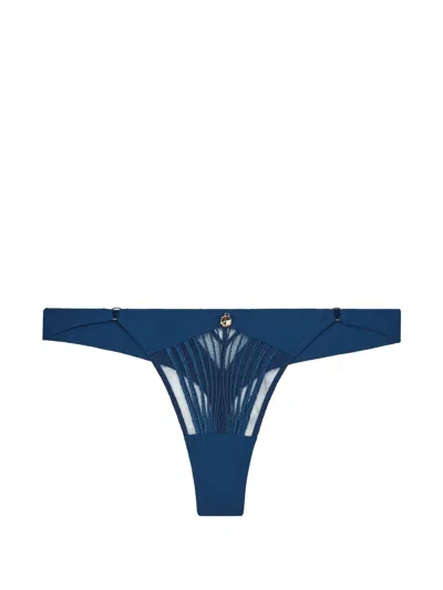 Aubade Sumptuous Waves Embroidered Thong In Blue