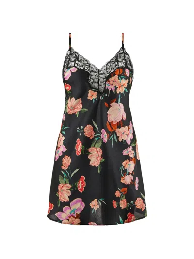 Aubade Sweet Folk Floral-print Nightdress In Black