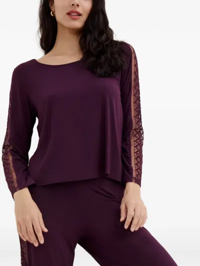 Aubade Sweet Obsession Embroidered Long-sleeve Top In Burgundy