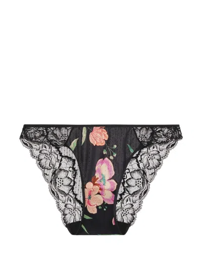 Aubade Sweetfolk Floral-print Lace Briefs In Black