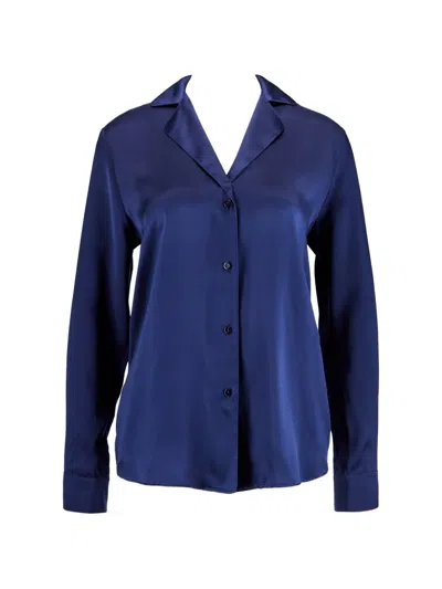 Aubade Toi Mon Amour Silk Pajama Shirt In Blue