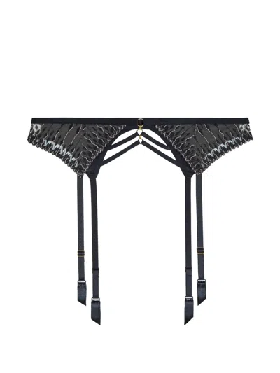 Aubade Voodoo Kiss Embroidered Strappy Suspender Belt In Black