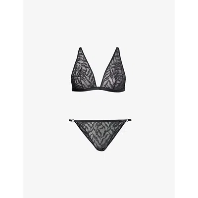 Aubade Womens Blinding Lights Plunge Lace Set Black Silver