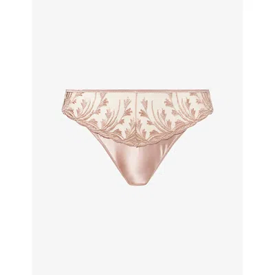 Aubade Womens  Cosmic Romance Satin And Lace Tanga Briefs In Multi