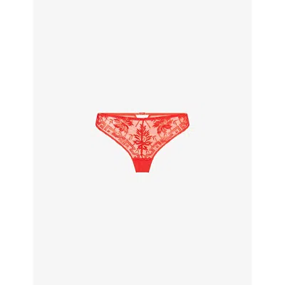Aubade Womens Flame Rules Of Attraction Embroidered Stretch-woven Tanga