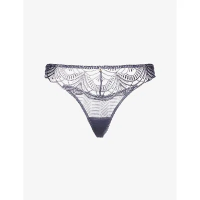 Aubade Womens Denim Vibes Lace Thong In Blue