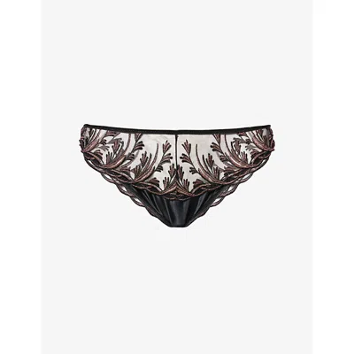 Aubade Womens Black Star Cosmic Romance Satin And Lace Italian Briefs