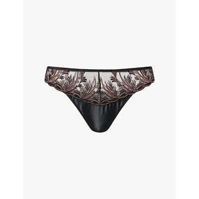 Aubade Womens Black Star Cosmic Romance Satin And Lace Tanga Briefs
