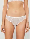 Aubade Danse Des Sens Low-rise Strech-lace Embroidered Thong In Opale