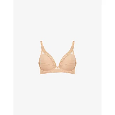 Aubade Womens  Sheer Emotion Embroidered Wired Triangle Tulle Bra In Sand