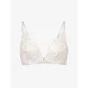 Aubade Womens  Satin Memories Underwired Triangle Floral-lace Bra In White