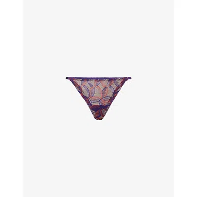 Aubade Womens Vivid Purple Life Celebration Stretch-lace Thong Xs