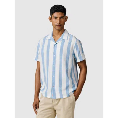 Aubin Abbey Cuban Collar Short Sleeved Shirt In Blue