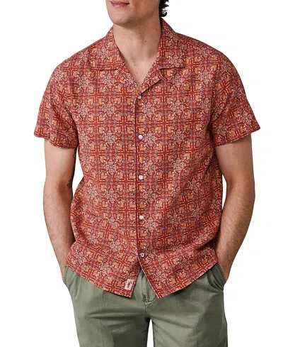 Aubin Abbey Cuban Collar Short Sleeved Shirt In Orange