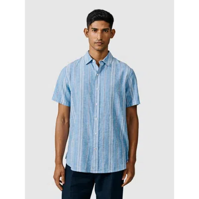 Aubin Austin Cotton Linen Short Sleeved Shirt In Blue