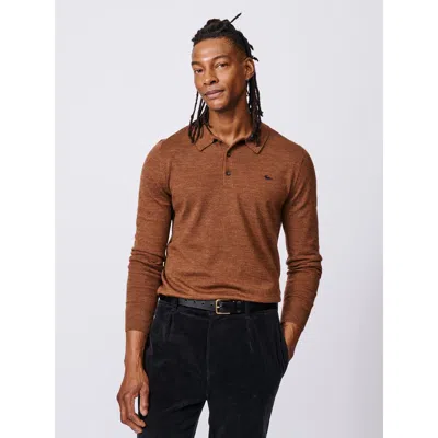 Aubin Chapel Merino Long Sleeve Polo In Brown