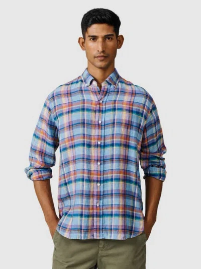 Aubin Croyland Madras Button-down Linen Shirt In Blue
