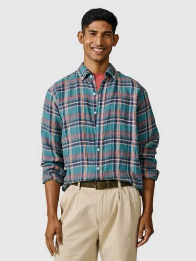 Aubin Croyland Madras Button-down Linen Shirt In Blue