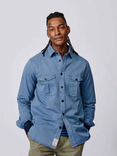 Aubin Long Sleeve Cole Twill Overshirt In Blue