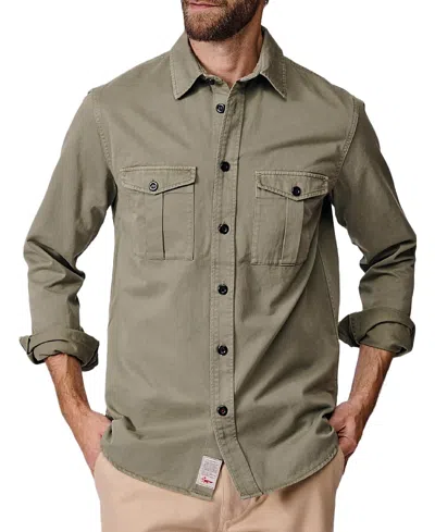 Aubin Long Sleeve Cole Twill Overshirt In Green