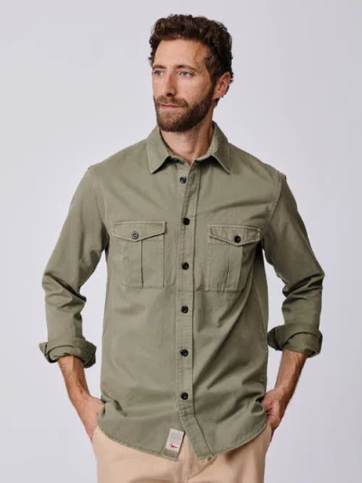 Aubin Long Sleeve Cole Twill Overshirt In Green