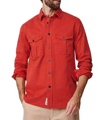 Aubin Long Sleeve Cole Twill Overshirt In Red