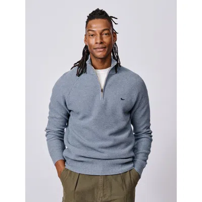 Aubin Owmby Long Sleeve Zip Neck Jumper In Blue