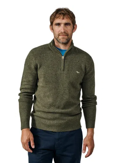 Aubin Pepper Lambswool Zip Neck Sweater In Khaki