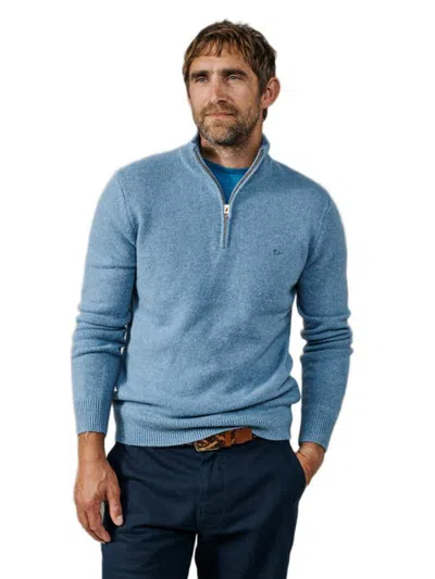 Aubin Pepper Lambswool Zip Neck Sweater In Mid Blue