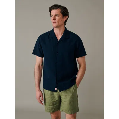 Aubin Seersucker Linen Short Sleeve Shirt In Blue