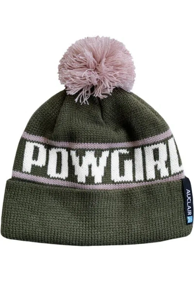 Auclair Powgirl Pompom Beanie In Khaki/pink