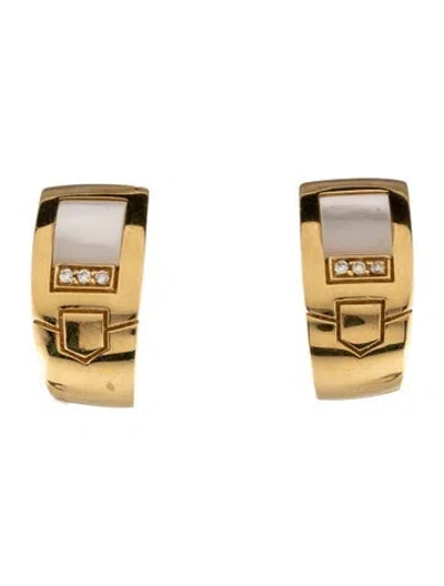 Pre-owned Audemars Piguet 18k Mother Of Pearl & Diamond Earclips In White