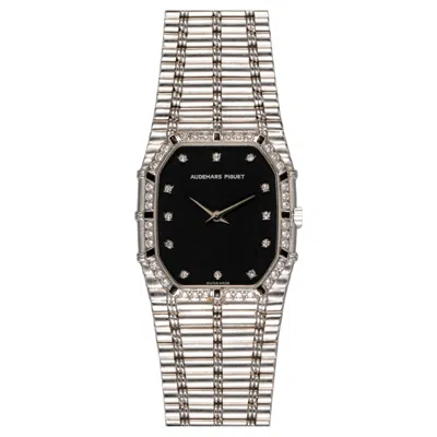 Pre-owned Audemars Piguet Bamboo 27mm Black Dial Diamond Black Stone Bezel 18k Wg Quartz