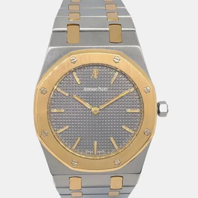 Pre-owned Audemars Piguet Black 18k Yellow Gold Stainless Steel Royal Oak Quartz Women's Wristwatch 33 Mm