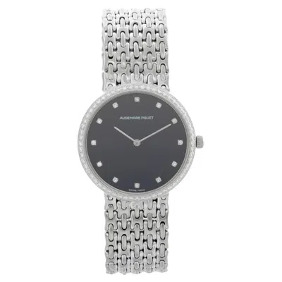 Pre-owned Audemars Piguet Black Diamond Dial Woven Bracelet 18k White Gold Watch