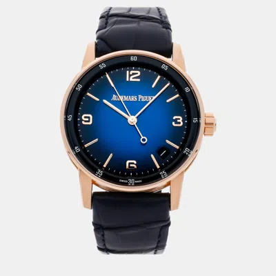 Pre-owned Audemars Piguet Blue 18k Rose Gold Code 11.59 15210or.oo.a028cr.01 Automatic Men's Wristwatch 41 Mm