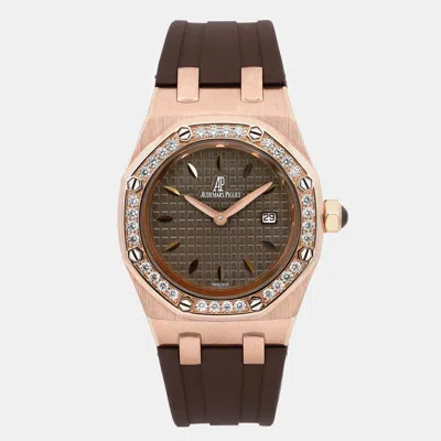 Pre-owned Audemars Piguet Brown Diamond 18k Rose Gold Royal Oak 67621or Automatic Women's Wristwatch 33 Mm