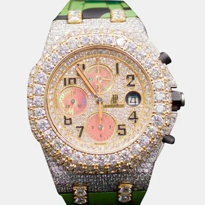 Pre-owned Audemars Piguet Customised Gold Diamond Stainless Steel Royal Oak Offshore 4027 Automatic Men's Wristwatch 40 Mm