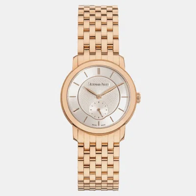Pre-owned Audemars Piguet Jules 77250or.oo.1270or.01 Manual Winding Silver 18k Rose Gold Women's Wristwatch 33 Mm