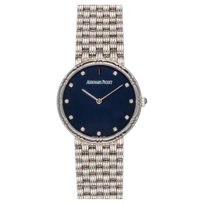 Pre-owned Audemars Piguet Matte Blue Dial Woven Bracelet 18k Wg Quartz 1980s