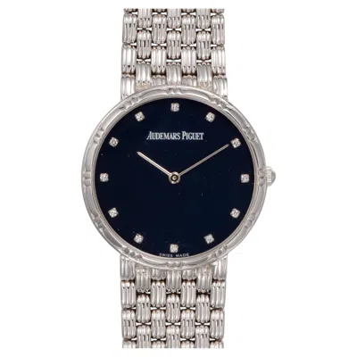 Pre-owned Audemars Piguet Matte Blue Diamond Dial Woven Bracelet 18k Wg Quartz