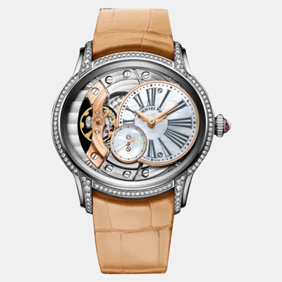 Pre-owned Audemars Piguet Millenary 77247bc.zz.a813cr.01 Manual Winding White Mop 18k White Gold Women's Wristwatch 39.5 Mm